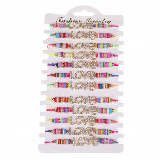 JJ-47-12 браслет-нить с пластинами Love, микс 6 цветов JJ-47-12 браслет-нить с пластинами Love, микс 6 цветов